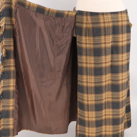 NWT DENIM&CO. Vintage Plaid Fringe Trim Wrap Midi Skirt Wool Blend Size 24W - Picture 7 of 8